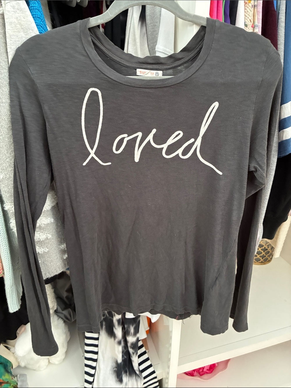 Sundry Loved Graphic Long-Sleeve Tee - Black sz 0
